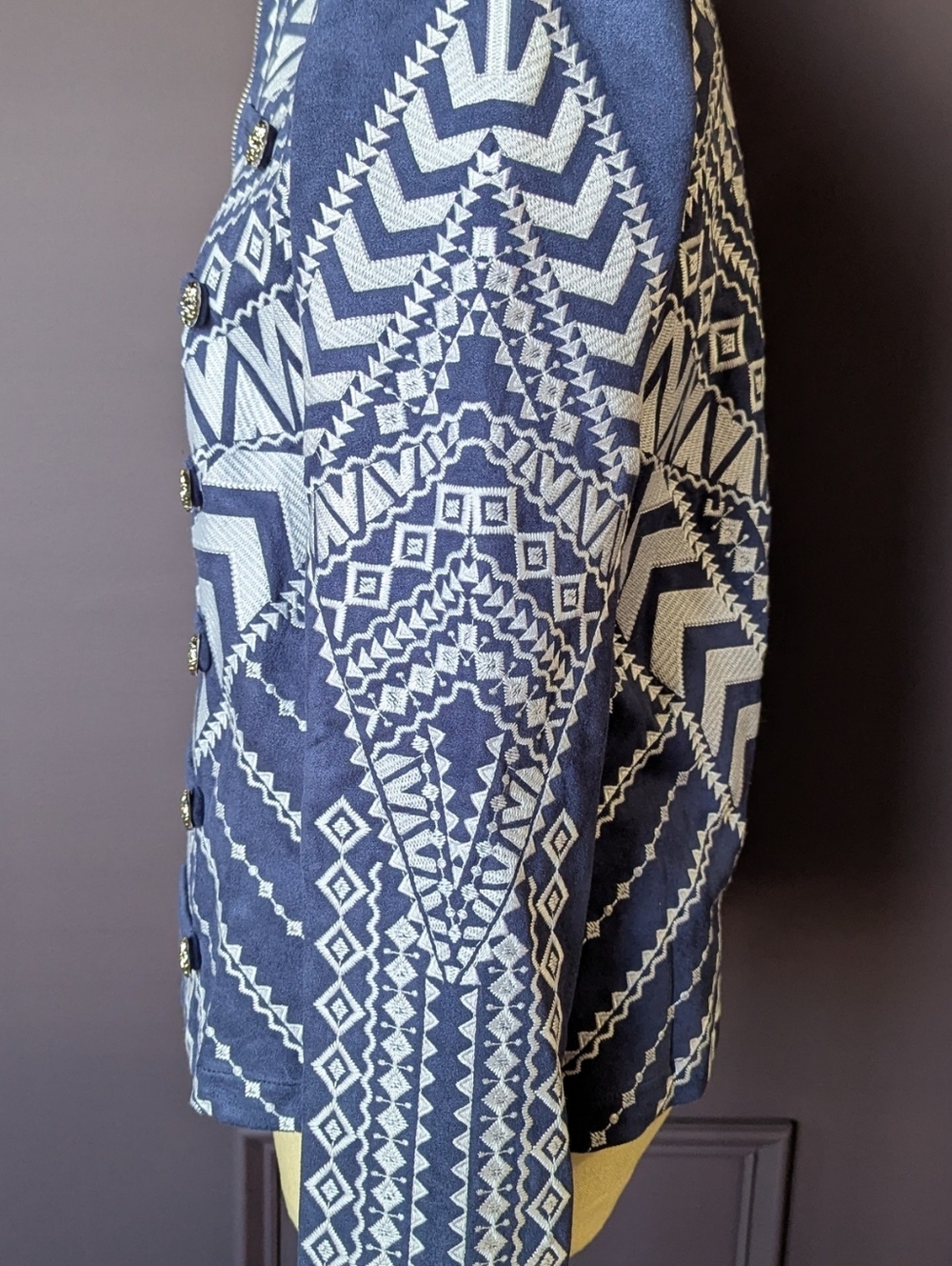 Savanna Jane Navy & White Embroidered Bomber Jacket - Picture 5 of 6
